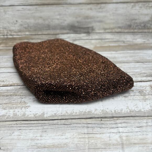 VTG Bag By Josef Beaded Clutch Purse Bronze Metallic Zip Top Evening Glam Disco - Picture 5 of 12